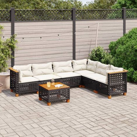 vidaXL 7-tlg. Garten-Sofagarnitur mit Kissen Schwarz Poly Rattan (1/5)