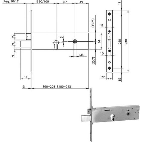 Serrure d'insertion pour bandes F22 et 90 961120 Iseo