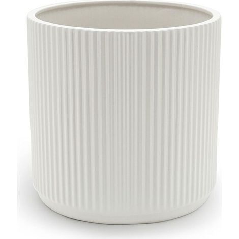 Pot de fleurs en céramique blanche à rayures verticales – Idéal pour les plantes d'intérieur, la décoration du salon, du bureau ou d'un jardin suspendu, convient à diverses plantes vertes, diamètre 9, (1/4)