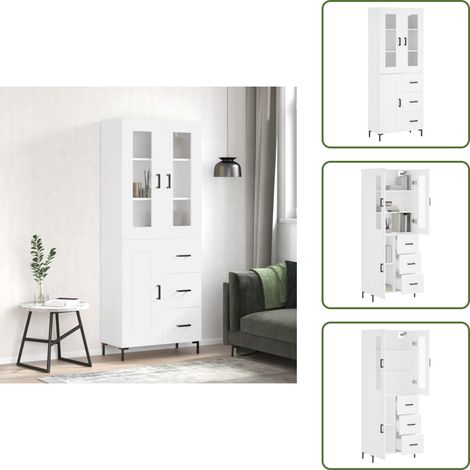 Aparador blanco - vidaXL Aparador alto madera contrachapada blanco 69,5x34x180 cm - Mueble decorativo