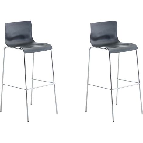 Set di 2 sgabelli da bar in tessuto plastico grigio con struttura in metallo cromato e quattro gambe stile chic e moderno 100005565