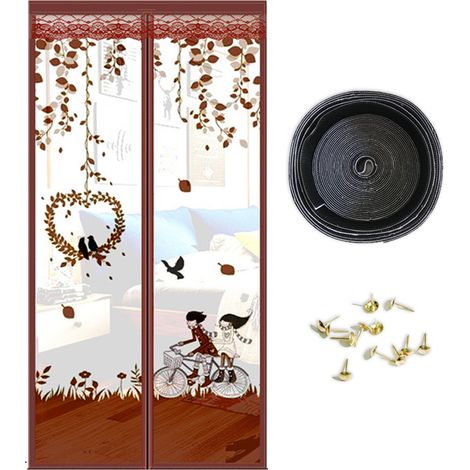 Moustiquaire magnétique, empêche les insectes d'entrer, imprimé, laisse passer l'air - Aimants auto-adhésifs, fermeture en filet rétractable - 100 x 210 cm (1/5)