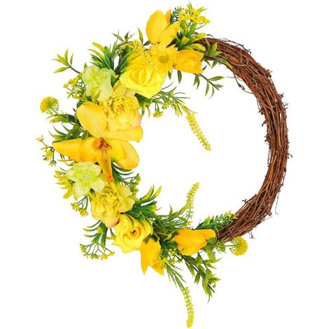 Couronne de roses jaunes aux branches fanées (à suspendre à une porte ou un patio) (1/2)