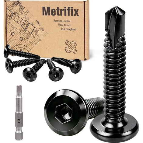 120 Pièces Vis Autoforeuse Metal Noir Tête Hexagonale 4,8x19 mm (1/5)