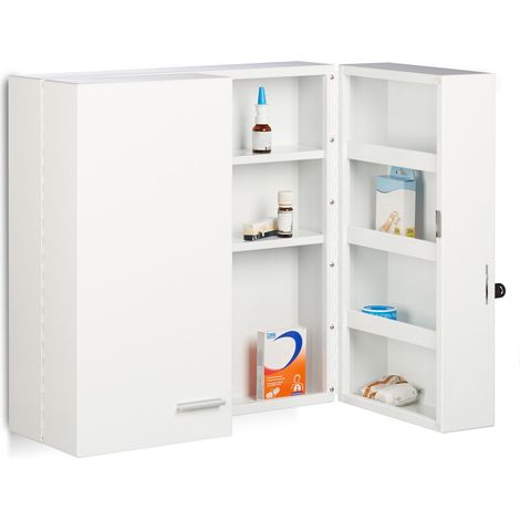 Relaxdays – Armoire à pharmacie XXL en métal blanc – 11 compartiments – Dimensions H 53 x L 53 x P 20 cm – Fermeture magnétique et serrure (1/5)