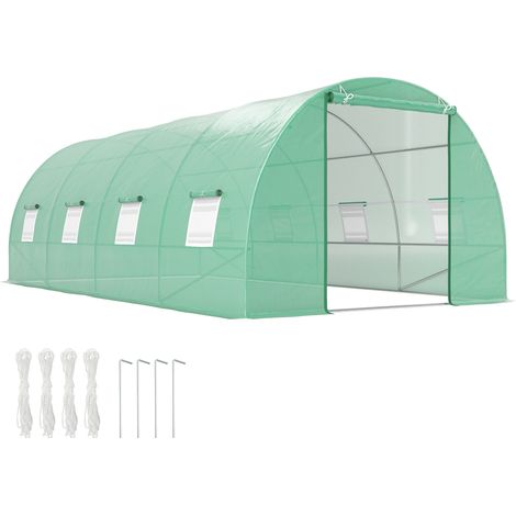 Outsunny – Serre tunnel 5,9L x 3l x 2H m – Châssis tubulaire acier galvanisé 2,5 cm – Bâche polyéthylène anti-UV 140g/m² – 8 fenêtres et 1 porte zippée