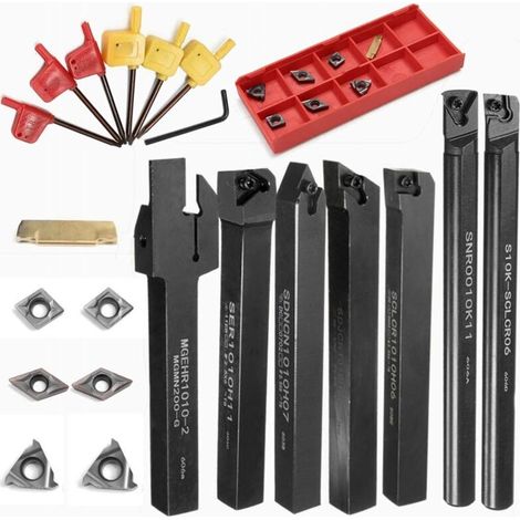 21 pièces Porte-outil de tournage, tournage en carbure multifonctionnel support alésoir avec inserts de carbure, pour outil de tour (12 MM)-DOU