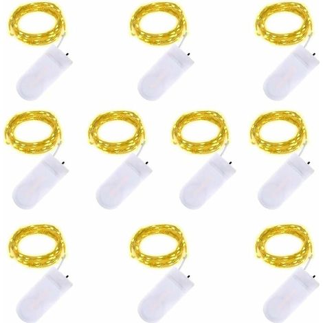 LED Chaîne Lumières - 2m 20 LED Fonctionnant sur batterie Fil de cuivre Étanche Guirlandes lumineuses pour les vacances Mariage Fête Noël DIY Décorations, blanc chaud, paquet de 10-LIAIKI (1/5)