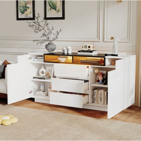 Möbel Sideboard Aufbewahrung 140x40x68 mit LED OKMYHOME (1/5)