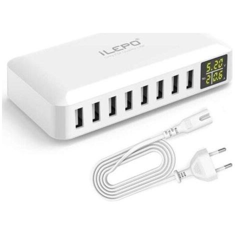 5V8A 8-Port USB-Ladegerät mit LCD-Display, USB-Multi-Socket-Smart-Ladestation, kompatibel mit iPhone XS XR SE, iPad, Samsung Galaxy, Redmi, Android-Telefonen usw. (1/4)