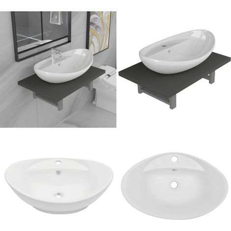 Conjunto de muebles de baño 2 piezas cerámica roble - Estante de baño - Lavabo ovalado