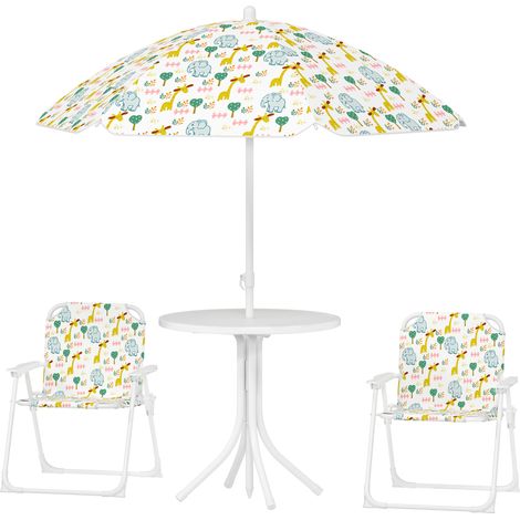 AIYAPLAY Set Tavolo, 2 Sedie e Ombrellone da Giardino per Bimbi 2-5 Anni Bianco