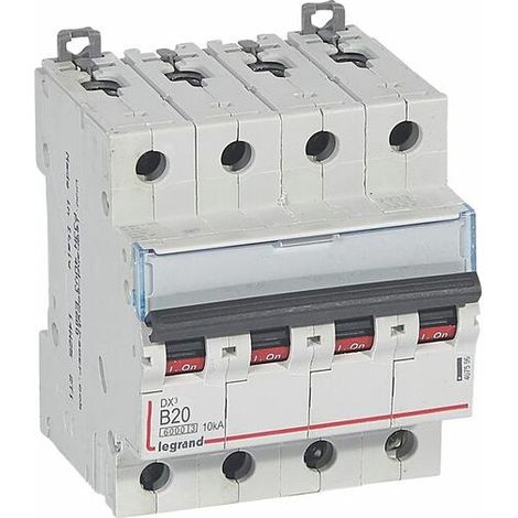 Disjoncteur DX³6000 10kA arrivée haute et départ bas à vis 4P 400V - 20A - courbe B - 4 modules - LEGRAND