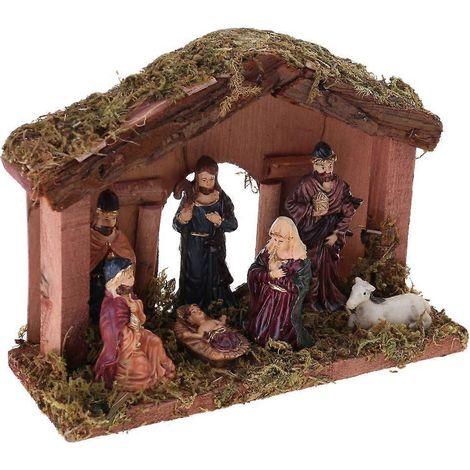 Crèche miniature en résine, statuette de la Nativité, ornement de Noël (1/4)