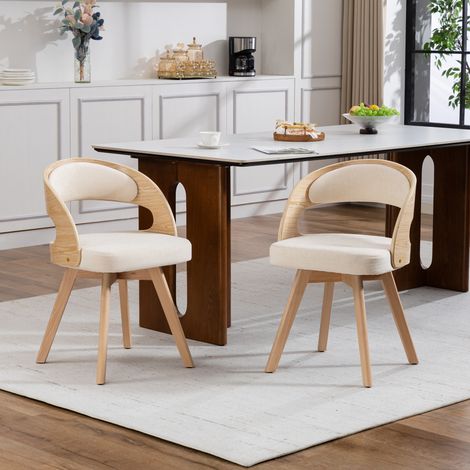 Silla comedor giratoria tapizada lino beige OKMYHOME (1/5)