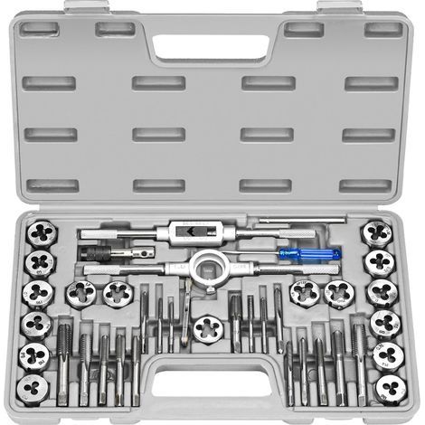 Juego de 40 piezas de machos y terrajas métricas M3-M12 con llave para machos para cortar roscas externas e internas. (1/5)