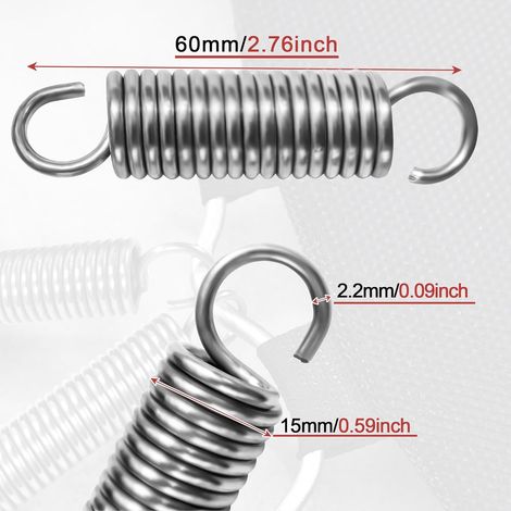 4Pcs Ressorts de traction 60mm avec Crochets, Ressort de Tension en Acier Inoxydable, Ressorts Extension Diamètre Extérieur 15mm, Diamètre du fil 2,2mm, Force 12 kg