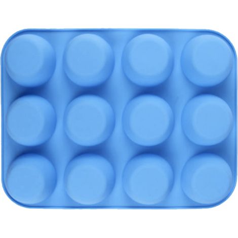 Moule à muffins rond en silicone souple, 12 pièces, démoulage facile, bleu (1/5)