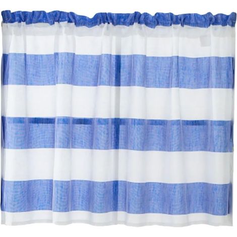 1 Panneau Rayé Poche Tringle Demi-Rideau Salle De Bain Court Niveaux Cantonnière - Bleu 137x76cm