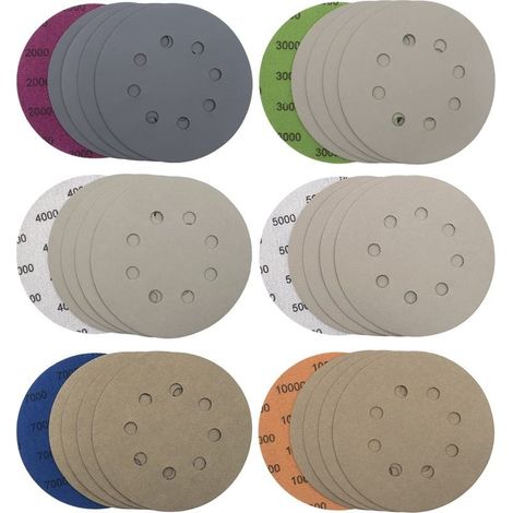 30 Pièces Disques de Ponçage 125mm 8 Trous Disques Abrasifs Papier de Verre Sec à l'eau Tampons de Ponceuse Orbitale Feuilles de Papier Abrasif pour Métal Bois, Grain 2000/3000/4000/5000/7000/10000-RA (1/5)