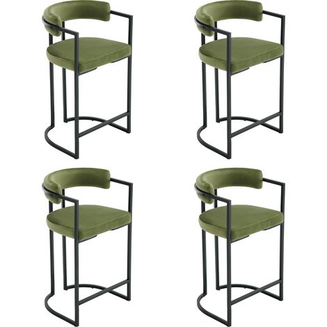 Wahson Tabouret de Bar Lot de 4 Tabourets Bar avec Accoudoirs et Dossier Chaise de Bar Pied en Métal pour Bar et Cuisine, Velours, Vert (1/5)