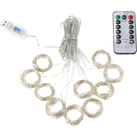 DC 5 V 12 W 300 LED-Lichterkette mit Fernbedienung/Kabelsteuerung, USB-betrieben, Kombinations-/Wellen-/Sequenzieller-/Langsam-Glühen-/Lauflicht-/Sanft-Ausblenden-/Funkelnder-/Dauerlichtmodus, 8 versc (1/5)