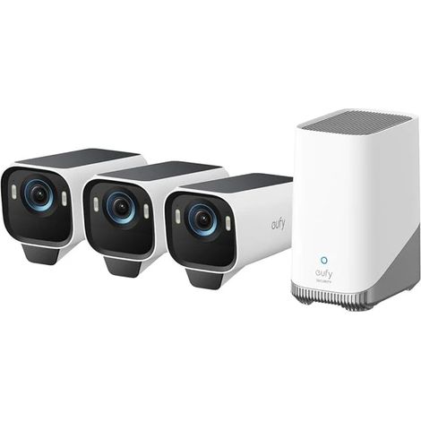 eufy Security S3 Pro 3+1 Kit, Caméra de surveillance sans fil WiFi 4K avec panneau solaire, Vision nocturne MaxColor, Reconnaissance faciale par IA, Stockage local, Aucun frais mensuel (1/5)