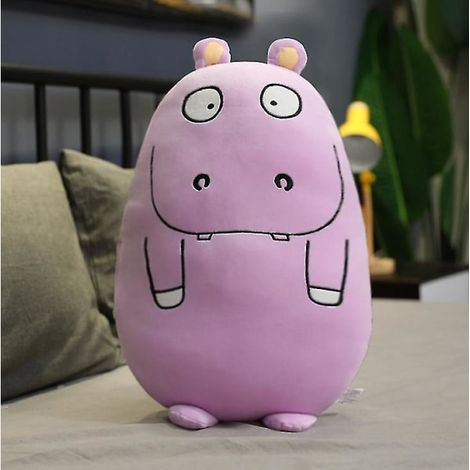 Coussin hippopotame violet, sac en peluche long