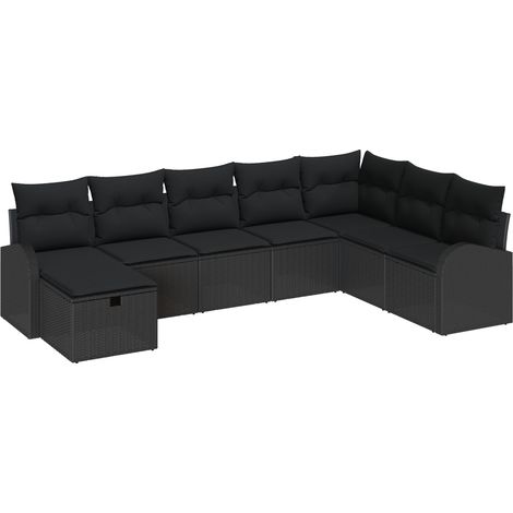 Conjunto de sofá de jardín con cojín 8 pcs Negro Poliratán vidaXL (1/5)