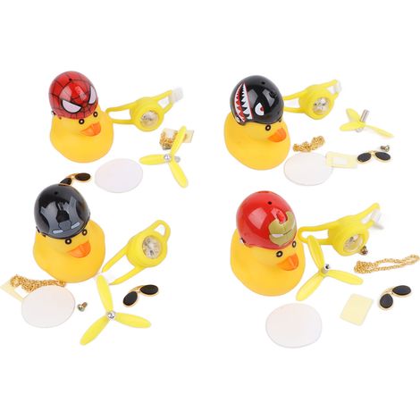 Lot de 4 canards en caoutchouc jaunes à presser, avec casque et hélice, pour décorer le tableau de bord de votre voiture. (1/5)