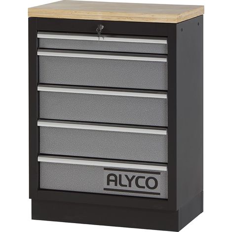 Armario base de 5 cajones con encimera de madera y cerradura ALYCO