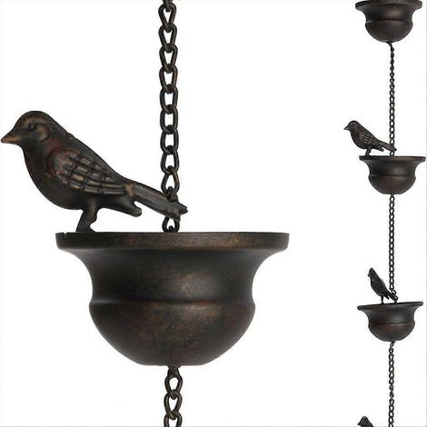 Chaînes de pluie pour gouttières, mobiles oiseaux sur gobelets, carillons de pluie de 2,4 m (8 pi) (1/5)