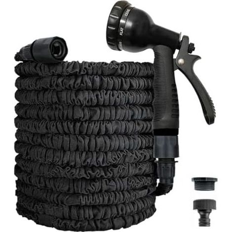7,5 m Gartenschlauch, dehnbarer, flexibler Schlauch für Gartenbewässerung, Haus, Rasen und Auto mit 8 Funktionen, professionelles schwarzes Modell, 7,5 m (1/5)