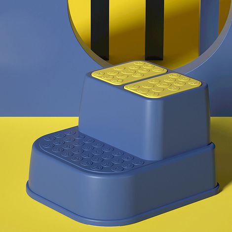 Tabouret de Toilette Anti-Dérapant pour Enfants - 2 Marches en Plastique Résistant - Prévention du Basculement - Bleu