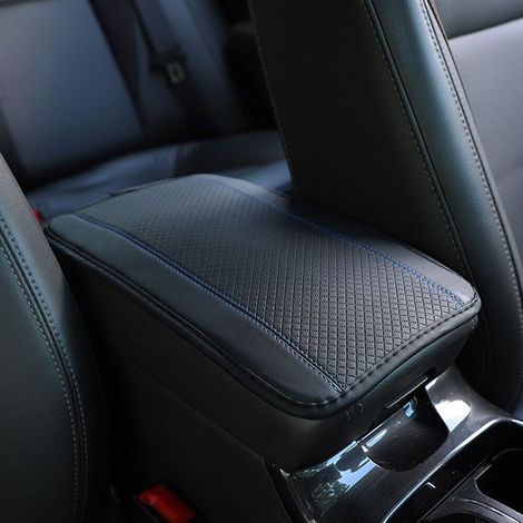 1x Housse de coussin d'accoudoir de voiture, accessoires de protection pour boîte de console centrale, garnitures noires et bleues (1/5)