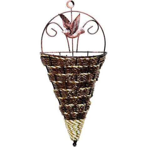 Paniers à fleurs muraux en osier tressé marron, support mural pour plantes, rangement conique (1/5)