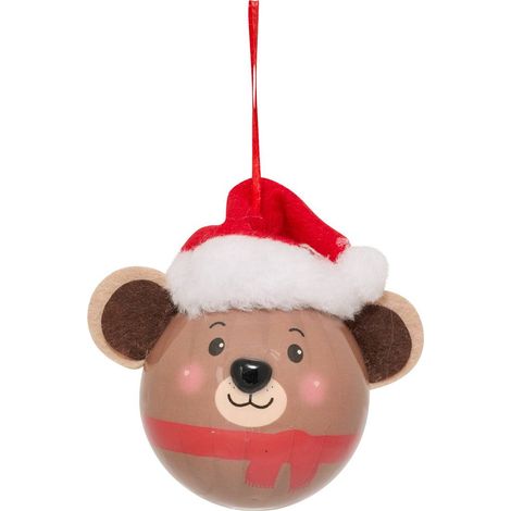 Palla di orso con cappello rosso d.6,5cm carta marrone - Feeric lights & christmas