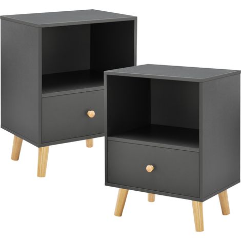 Set di 2 Comodini Sundsvall con Cassetto e Scomparto - Grigio scuro [en.casa]