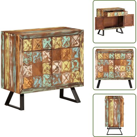 Armario - vidaXL Cómoda de madera maciza reciclada multicolor 70x35x70 cm - Almacenamiento