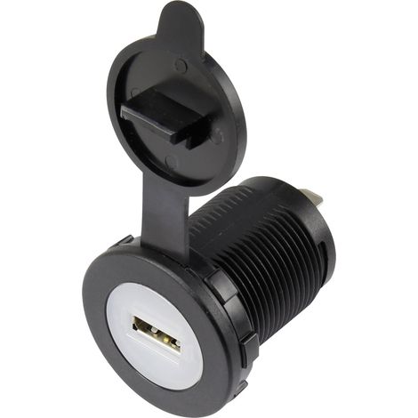 USB-Einbaubuchse mit Staubschutzkappe Buchse, Einbau vertikal 1-fach, Front rund Ø 36.8 mm, mit bla (1/2)