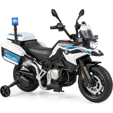 GOPLUS Moto électrique Enfants 3-8 Ans 12V 3-6KM/havec Lumières et Musique Scooter électrique avec Roues Latérales Amovibles, pour Enfants Charge 30kg Blanc (1/4)