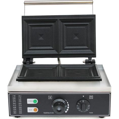 Macchina Per Panini Commerciali, Waffle maker-Sandwich maker - 1500 W-Controllo della temperatura regolabile-Rettangolo con 2 fette-Rivestimento antiaderente-Indicatori luminosi - Con timer