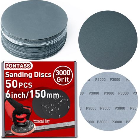 Disques Abrasifs Ronds 150mm pour Ponceuse Orbitale, Grain 3000 Papier a Poncer Carrosserie, 50 Papier de Verre Sec à l'eau, kit polissage phare voiture pour Métal Bois Auto Ponçage Sans Poussière (1/5)