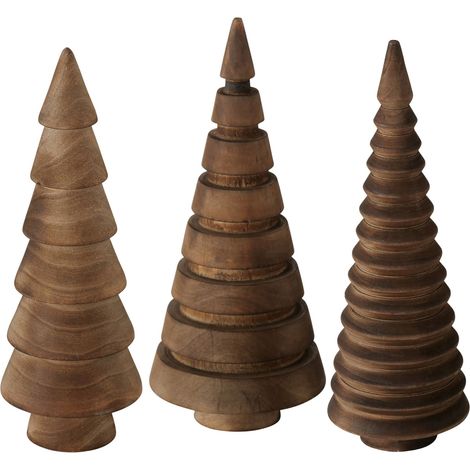 Holz Deko Tannenbäume 3er Set 15 cm zum Hinstellen - braun - Weihnachtbaum Figur aus Kiefer zur winterlichen Dekoration - Christbaum Deko Aufsteller Tischdeko Fensterdeko Winterdeko Weihnachtsdeko
