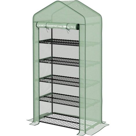 SERRA A CASETTA A 5 LIVELLI CON INGRESSO AVVOLGIBILE. IN ACCIAIO E POLIETILENE. 90X49X193 CM. VERDE (1/5)