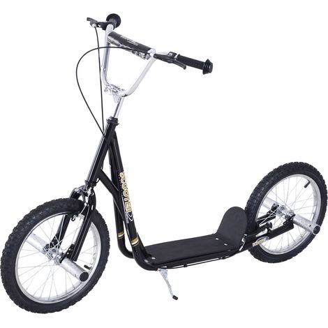 Trottinette patinette grandes roues pneumatiques Ø 41 cm guidon réglable béquille piquets inclus acier noir