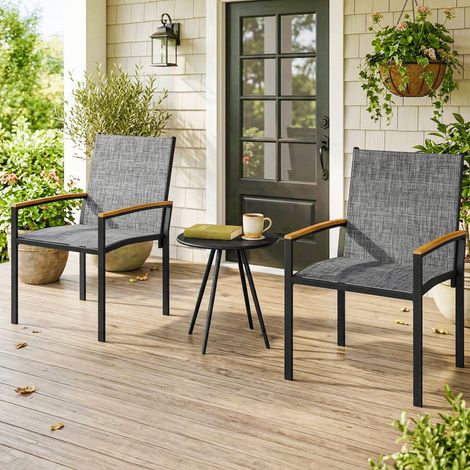3-teiliges Bistro-Set: Netzstühle und Tisch, Grau-Mix.