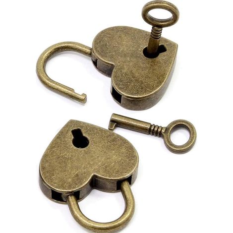 2 Pièces Coeur Cadenas,Mini Serrure Avec Clé,Serrure En Forme De Coeur,Cadenas Vintage,Mini Cadenas Coeur,Bronze,Pour Agendas, Boîtes à Bijoux, Boîtes De Rangement,Cadeaux De Vacances