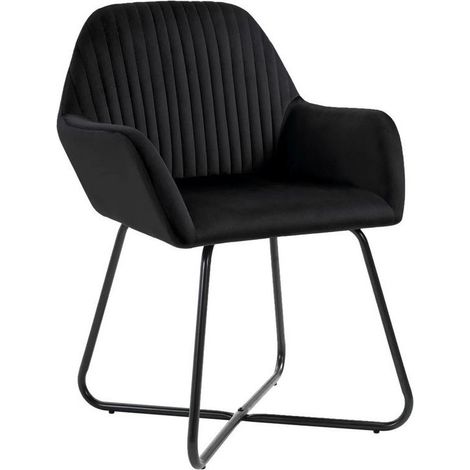 Chaise velours noir et pieds métal Mikee - Lot de 4 (1/5)