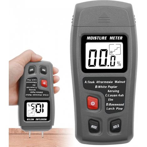 YMYNY Holzfeuchtigkeitsmessgerät, EMT01 Digitales Holzfeuchtigkeitsmessgerät, 2-poliger tragbarer Holzfeuchtigkeitsdetektor-Tester mit großem LCD-Display (1/5)